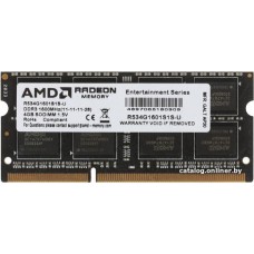 Оперативная память для ноутбука 4Gb DDR3 1600MHz AMD Radeon R5 Entertainment Series R534G1601S1S-U