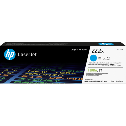 Картридж HP W2221X 222X High Yield Cyan Original LaserJet Toner Cartridge for Color LaserJet Pro MFP 3303, up to 2500 pages