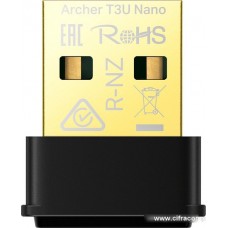 Сетевой адаптер беспроводной USB AC1300 Tp-Link Archer T3U Nano <Двухдиапазонный Wi‑Fi USB‑адаптер, 867 Мбит/с на 5 ГГц + 400 Мбит/с на 2,4 ГГц, 802.11ac/a/b/g/n, интерфейс USB 3.0, MU-MIMO, поддержка ОС – Windows 10/8.1/8/7/XP, Mac OS X>