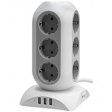 Сетевой фильтр + зарядка Tessan TPS02-DE, 2m, Серый, 12 розеток, 16A, 3 USB 2.4A max, switch, grey