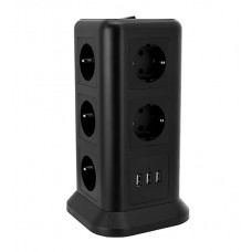 Сетевой фильтр + зарядка Tessan TPS01-DE, 1.8m, Черный, 11 розеток, 10A, 3 USB 2.4A max, switch, black