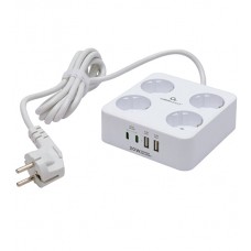 Сетевой фильтр + зарядка Cablexpert PLT-4-C2U2-W-3, Белый, 3m,4розетки, 10A, 2xUSB/2xType-C, White