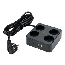 Сетевой фильтр + зарядка Cablexpert PLT-4-C2U2-B-2, Черный, 2m,4розетки, 10A, 2xUSB/2xType-C, Black