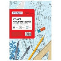 Бумага масштабно-координатная OfficeSpace, А3, 10 листов, 65 г/м2, голубая сетка (025-9708)