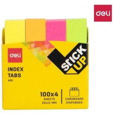 Закладки клейкие DELI 50 х 12 мм, бумажные, неон, 4 цв х 100 листов (044-11102)