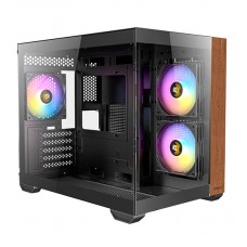 Корпус MATX mini tower Antec, CX600M Wood ARGB, [0-761345-10138-7], black-wood, Case 3*120 ARGB, (Без БП)