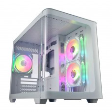 Компьютерный корпус FSP S380, Без БП, 2xUSB3.0, Type-C, 3xFAN120 ARGB, Curved Glas, White, M-ATX