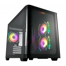 Компьютерный корпус FSP S380, Без БП, 2xUSB3.0, Type-C, 3xFAN120 ARGB, Curved Glas, Black, M-ATX