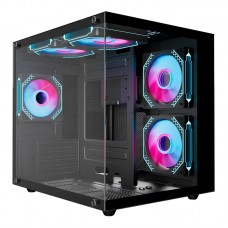 Корпус Wintek Aquarium H101-B TG, mATX, USB 1*3.0/1*2.0, 5*12cm ARGB PWM (контр. + пульт д/у), чёрный