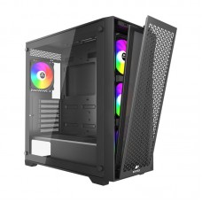 Корпус Wintek Andromeda MAX P193-M-B TG, ATX, USB 2*3.0/1*2.0, HD+Mic, 0,5mm, 4*12cm ARGB (контроллер + пульт д/у в комплекте), Black