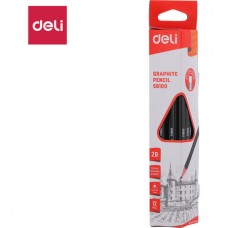 Карандаш DELI , 2В, трехгранный корпус, дерево, с ластиком, черный (044-58100)