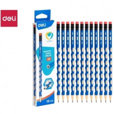 Карандаш DELI "U-Touch", НВ, шестигранный корпус, дерево, с ластиком, синий (044-016HB)