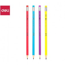 Карандаш DELI "Scribe" , 2В, шестигранный корпус, дерево, с ластиком, ассорти (044-51000)