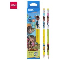 Карандаш DELI "Explora" , 2В, шестигранный корпус, дерево, с ластиком, ассорти (044-52900)