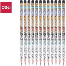 Карандаш DELI "Arti Graff", 2В, шестигранный корпус, дерево, ассорти (044-53300)