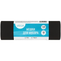 Мешки для мусора "Vega", 70х110 см, 120 литров, 15 мкм, прочные, 10 шт/рул., черные (025-344028)