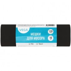 Мешки для мусора "Vega", 70х110 см, 120 литров, 15 мкм, прочные, 10 шт/рул., черные (025-344028)