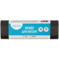 Мешки для мусора "Vega", 58х65 см, 60 литров, 6 мкм, 20 шт/рул., черные (025-344025)