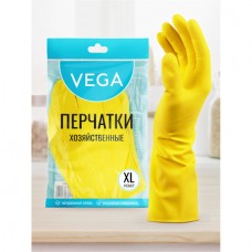 Перчатки резиновые "Vega", х/б напыление, размер XL, желтые (025-299048)