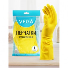 Перчатки резиновые "Vega", х/б напыление, размер L, желтые (025-299047)