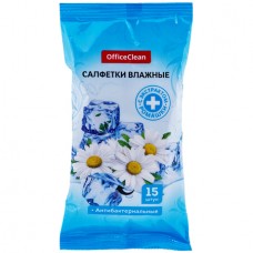 Салфетки влажные OfficeClean, антибактериальные, с ромашкой, 15 шт/упак (025-277480)