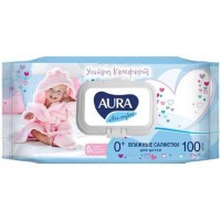 Салфетки влажные Aura "Ultra comfort", детские, с алоэ, 100 штук в упаковке (025-4600999011894)