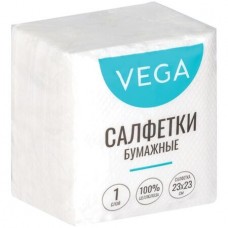 Салфетки Vega, 1-слойные, 23х23 см., 80 штук в упаковке., белые (025-315615)