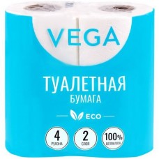 Бумага туалетная Vega 2-слойная, 4 шт, эко, тиснение, белая, 100% целлюлозо (025-315618)