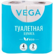 Бумага туалетная Vega 2-слойная, 4 шт, эко, тиснение, белая (025-315616)