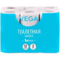 Бумага туалетная Vega 2-слойная, 12 шт, эко, тиснение, белая (025-315617)