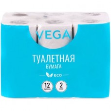 Бумага туалетная Vega 2-слойная, 12 шт, эко, тиснение, белая (025-315617)