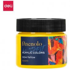 Краска акриловая DELI "Finenolo" художественная, глянцевая, 100 мл., желтая, банка (044-C17-YL)