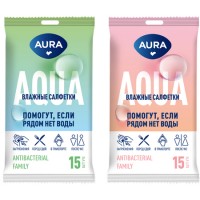 Салфетки влажные Aura "Family", антибактериальные, 15 штук в упаковке (025-4607068627505)