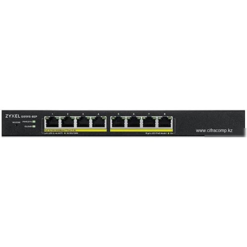 Smart L2 Gigabit PoE Switch Zyxel NebulaFlex GS1915-8EP, 8xRJ-45: 1G PoE+, 60W PoE budget, desktop, fanless (GS1915-8EP-EU0101F)