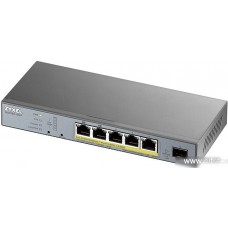 Smart L2 Surveillance Gigabit PoE Switch Zyxel NebulaFlex Pro GS1350-6HP, 5xRJ-45: 1G (4x PoE+, 1x PoE++), 1xSFP, 60W PoE budget, extended range (250m), desktop, fanless (GS1350-6HP-EU0101F)