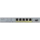 Smart L2 Surveillance Gigabit PoE Switch Zyxel NebulaFlex Pro GS1350-6HP, 5xRJ-45: 1G (4x PoE+, 1x PoE++), 1xSFP, 60W PoE budget, extended range (250m), desktop, fanless (GS1350-6HP-EU0101F)