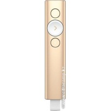 Презентер Logitech Spotlight Gold (золотистый, Bluetooth/2.4 GHz, перезаряжаемая литий-полимерная батарея 85мАч, 3D-акселерометр, гироскоп, кабель для зарядки, чехол) (910-004862)
