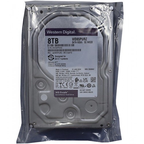 Жесткий диск для видеонаблюдения HDD  8Tb Western Digital Purple SATA3 256Mb 5640rpm 3,5" WD85PURZ