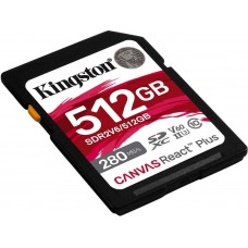 Карта памяти SD, Kingston Canvas React Plus, 512GB, SDR2V6/512GB, UHS-II, R280/W150, V60 (SDR2V6/512GB)