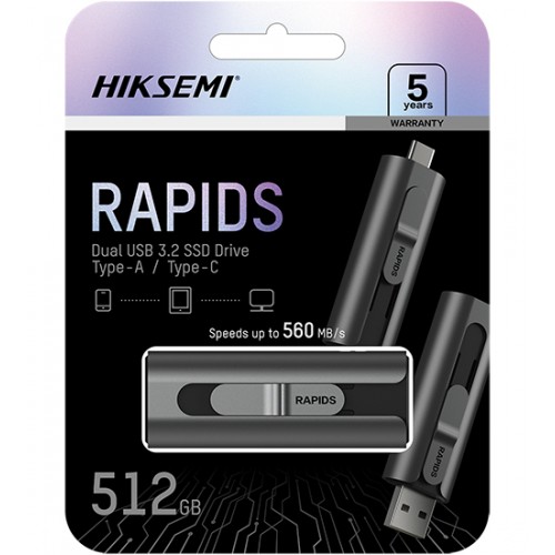 Внешний твердотельный накопитель HikSemi, HS-USB-S560 512G U3, 512GB,grey, SSD USB Type-A/Type-C
