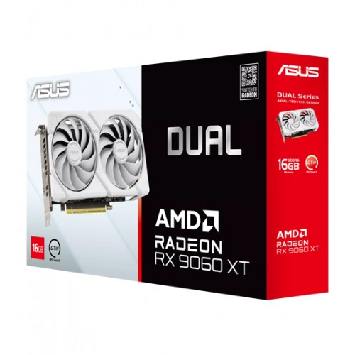 Видеокарта ASUS RX 9060 XT DUAL WHITE [DUAL-RX9060XT-16G-WHITE], 16 GB, GPU AMD,, HDMI/2DP, GDDR6/128bit, [DUAL-RX9060XT-16G-WHITE]