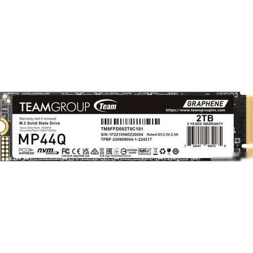 Твердотельный накопитель 2000GB SSD TeamGroup MP44Q M.2 PCIe 4.0 NVMe R7000/W5900 TM8FFD002T0C101