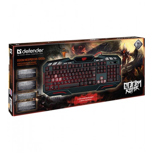 Клавиатура USB, Defender Doom Keeper GK-100DL, black, KeyBoard (45100)
