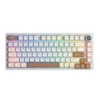 Клавиатура Bluetooth, AULA Hi75C Pro, Бело-коричневый-светло-желтый, KeyBoard BT/2.4GHz/Type C, mechanical, EN/RU/KZ,White-brown-light yellow