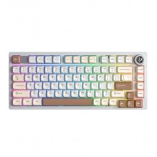 Клавиатура Bluetooth, AULA Hi75C Pro, Бело-коричневый-светло-желтый, KeyBoard BT/2.4GHz/Type C, mechanical, EN/RU/KZ,White-brown-light yellow