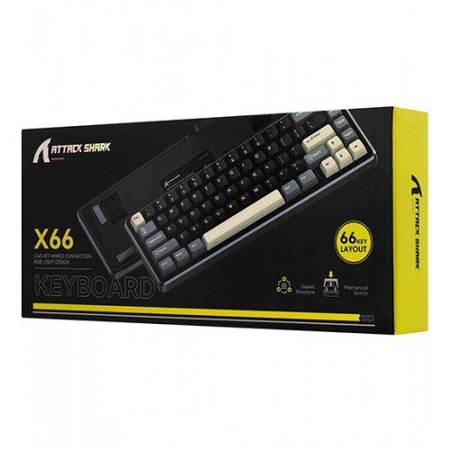 Клавиатура Bluetooth, Attack Shark X66 Cheese White, KeyBoard BT/wireless/Type-C, EN/RU/KZ, 3000mAh