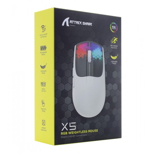 Мышь ATTACK SHARK X5 White, белый, Mouse Optical 26000 dpi, BT/2.4GHz/USB, White