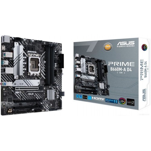 Материнская плата ASUS PRIME B660M-A D4-CSM, LGA1700 B660 4xDDR4 4xSATA3 2xM.2 RAID 2xHDMI 1xDP mATX