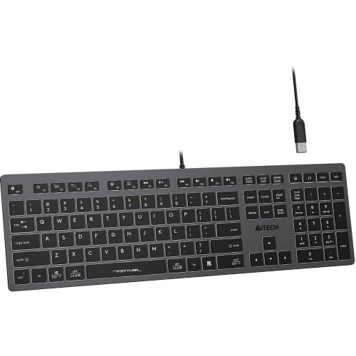 Клавиатура A4tech Fstyler FX60H-White-LED <USB, SLIM, USB-HUB*2, серый корпус, белая подсветка>