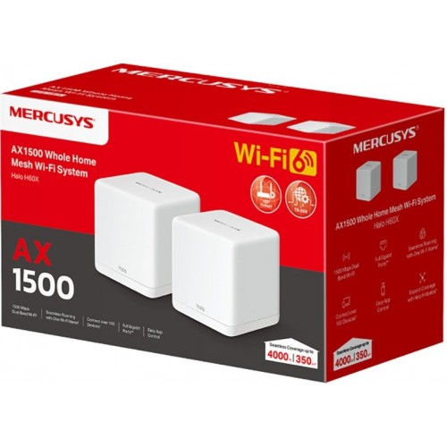 Домашняя Mesh Wi-Fi система GbE AX1500 Mercusys Halo H60X(2-pack) Wi-Fi 6